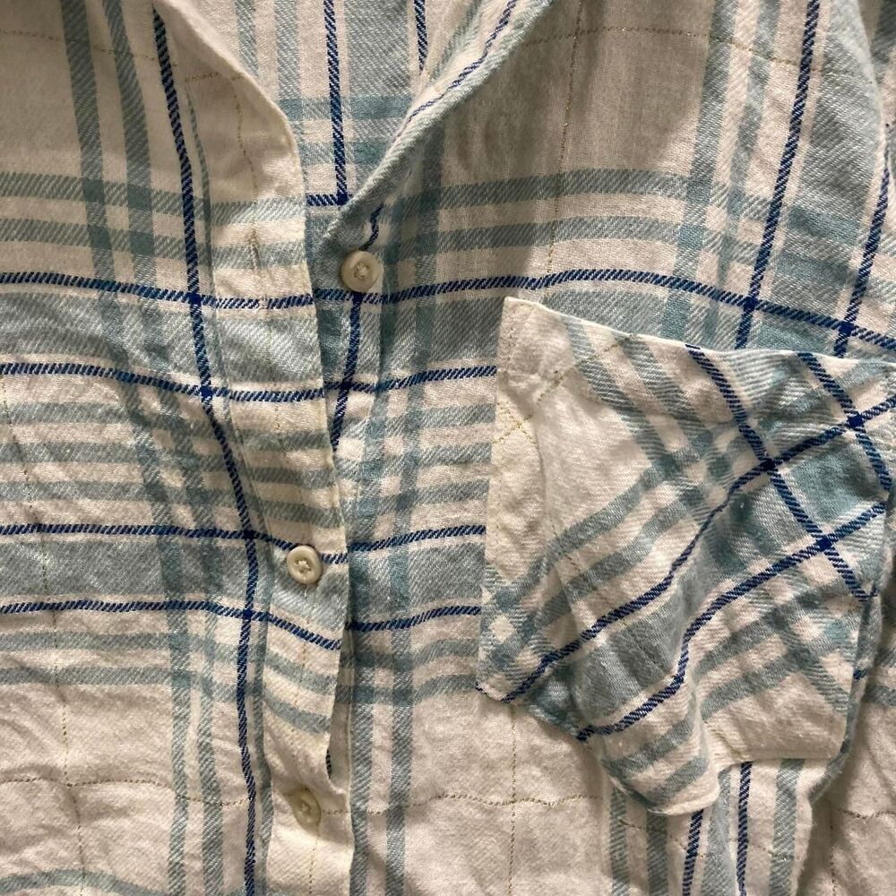 Merona Aqua & Blue Plaid Long Sleeve Flannel Button-Up-Size Medium-GUC FallStyle - Picture 3 of 6